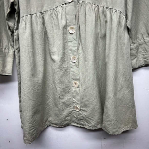 ZARA Cotton Linen Button Front 3/4 Sleeve Women's Babydoll Tunic Top Size Small - Picture 3 of 11